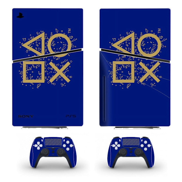 Playstation 5 Slim Ps5 Slim Blå PS-logotyp Skin Decal och Controller Stickers Set, Reptålig (Disk) Style01