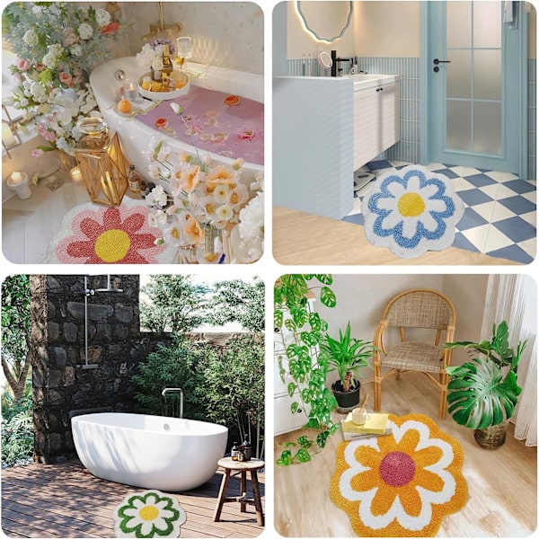 Kukkakuvioinen kylpymatto, epäsäännöllinen matto, söpöt vaaleanpunaiset kylpyhuoneen matot, mikrokuituinen kylpymatto, konepesu, pehmeä ja imukykyinen, 23,6x23,6 tuumaa