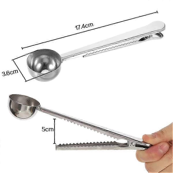 Kaffemåleske forseglingsclips, kaffeposeclips rustfrit stål formalet kaffe kaffeske med poseforseglingsclips