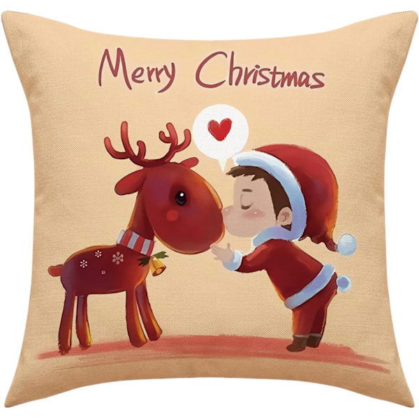 4 stk. Merry Christmas pudebetræk Julemand gaver juletræ firkantede pudebetræk linned lynlås pudebetræk (18x18 tommer)