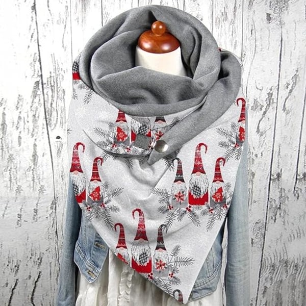 Julehalstørklæde til kvinder Mode Vinter Print Knap Blød Casual Varm Halstørklæde Damer Store Kasmir Wraps Sjal
