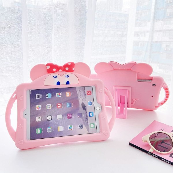Kompatibel med iPad 9:e generationens fodral 2021/iPad 8:e generationens fodral 2020 10,2 tum, iPad 7:e generationens fodral 2019, sött tecknat fodral med stativ (rosa)