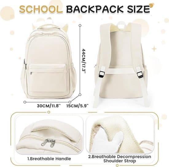 Backpack - School Backpack - 14-inch Laptop Backpack - Water-resistant and Lightweight - With Anti-theft Pocket - Casual Daypack - Beige