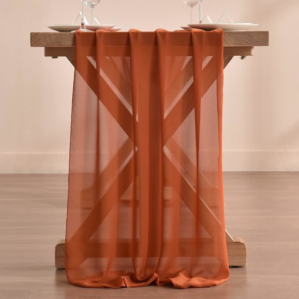 10 fot Terracotta Chiffon Bordløper 29x120 Tommer Brylløpsløper Gjennomsiktig Thanksgiving Jule Brude Dusj Dekorasjoner