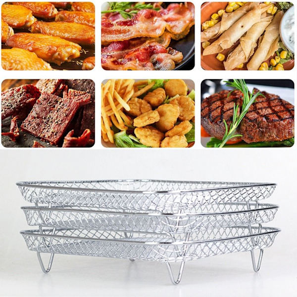 Airfryer Stativ Tre Lag Stabelbart Dehydrator Stativ Rustfrit Stål