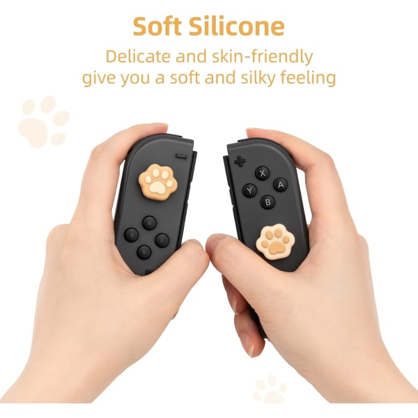 4 stk. kattepoteformede tommelgrepshetter, mykt silikon joystickdeksel kompatibelt med Nintendo Switch/OLED/Switch Lite (brun og gul)