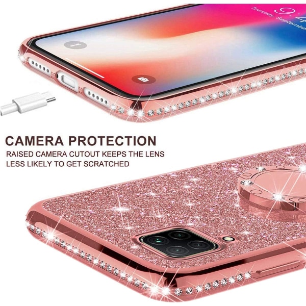 Etui til Huawei P40 Lite/Nova 6 SE Lite, glitter bling sparkle skinnende diamant støtfangerdesign med ringstativ myk TPU-telefondeksel