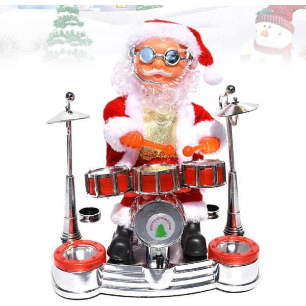 Dansande och sjungande jultomte som spelar trummor, juldocka, musikalisk rörlig figur, batteridriven dekoration