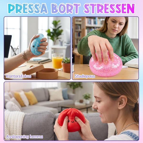 Glitter Dumpling Squish-y | 12 stk. Squish-y Squeeze Dumplings Boller med Steamer, Farverige Squishies Dumplings Stressbolde Legetøj, Blød Squeeze De