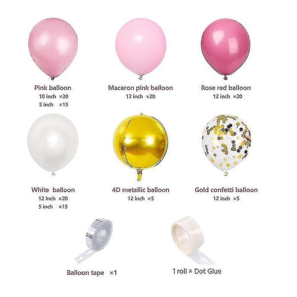 122 delar rosa guld och vit guld ballongdekorationsset PXCL