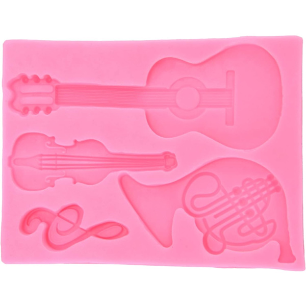 Guitarformet fondantform, silikone musik slikforme lyserød chokoladeform guitar isterningbakke til kagebagning dekoration