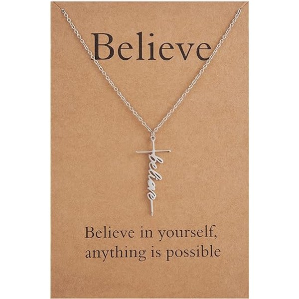 Believe Cross Necklace for Women Religious Gifts for Women Christian Jewelry Gifts for Women