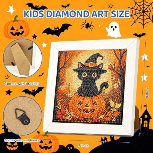 bleihum Halloween Diamond Art Kits til børn 8-12 år med ramme 7x7 tommer