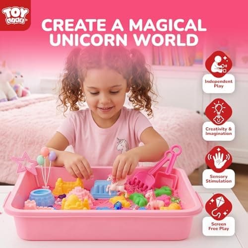 TOY Life Enhörningssensorisk låda, magisk sandlekssats för flickor, ålder 3+