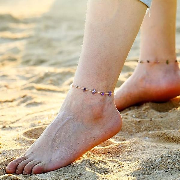 Guld Ankelkæder til Kvinder 14K Guldbelagt Ankelkæde til Kvinder Daisy Måne Stjerne Onde Øje Ankelkæde Boho Strand Fodkæde Justerbar Fin Fod Smykker