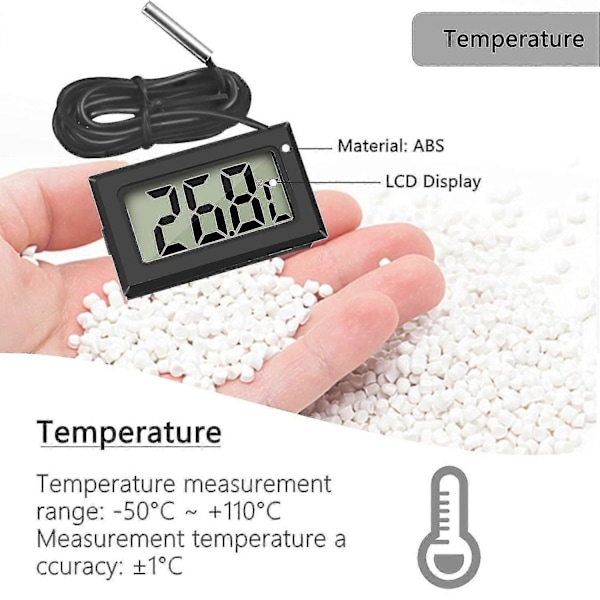 Mini Digitalt LCD Termometer Temperatur med Temperaturprobe Sensor Tester til Køleskabe Frysere Akvarium (2x Sort 2x Hvid)