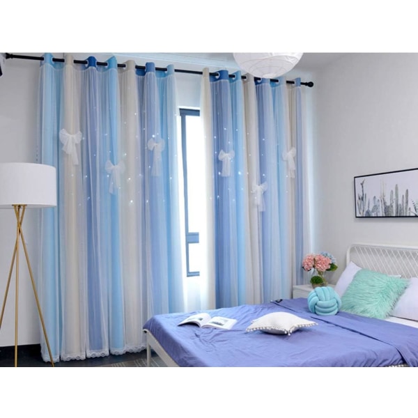 gardiner gardiner (ca 200 cm) långa rum mörkläggningsringar 2 lager, 1 stycke blå beige, bredd 1,5 * höjd 2,0 m en bit 【fluga】!