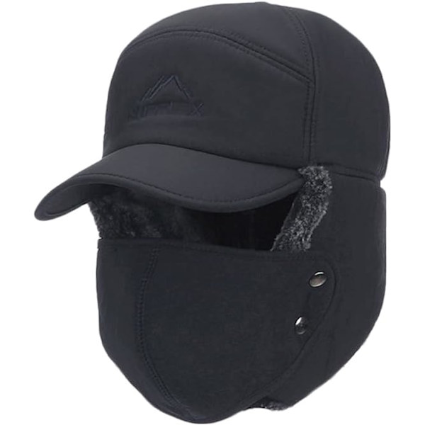 Vinterhatter for menn, varme termiske pelshatter isolert med vindtett snøtett hatter for ski, jakt, sykling, vintersport Trooper Hat (svart)