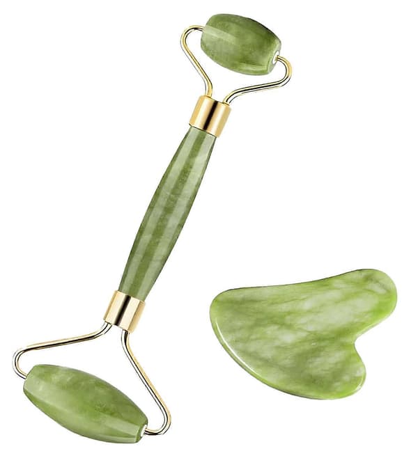 Jaderulle og Gua Sha-sæt til Ansigtsmassage, Naturlig Jade mod Hævelser og Hudens Elasticitet