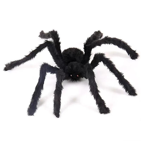 Edderkoppespindlys med plys-edderkop til Halloween-dekorationer, 60 LED (varm hvid) (1 stk)