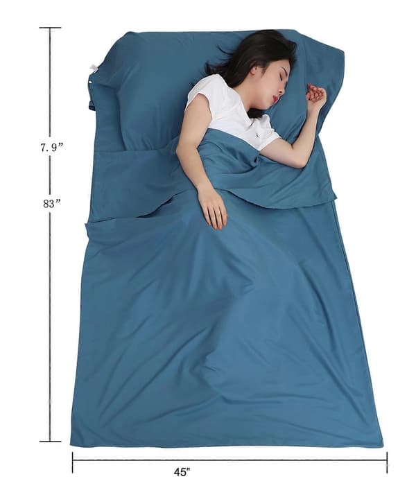 Sovsäcksfoder 215x110CM, Bärbara Lätta Sovsäckar, Reselakan med Kuddfack för Vuxna Tonåringar Hotell Resor Camping Hem Blue
