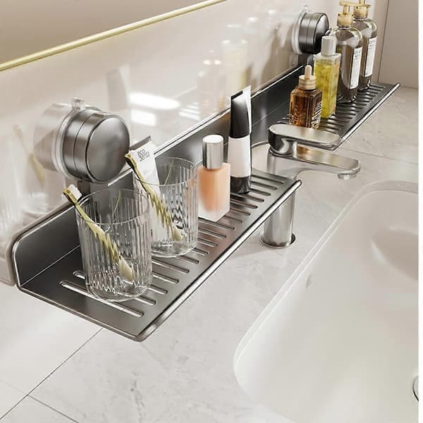 Faucet Shelf with U-shaped Drainage 40 Dark, Suction Cup, No Drilling for Sink and Kitchen