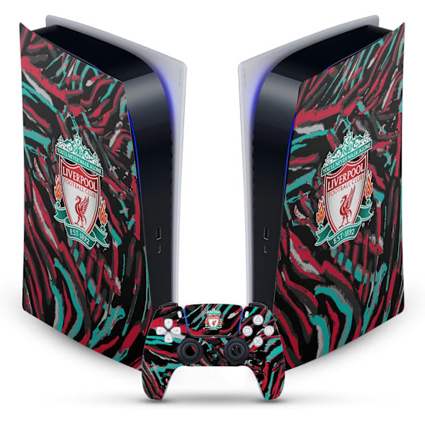 Fodboldklub Abstrakt Penselkunst Vinyl Frontplade Gaming Skin Decal Kompatibel Med PlayStation 5 PS5 Digital Edition Konsol & DualSense Controller01