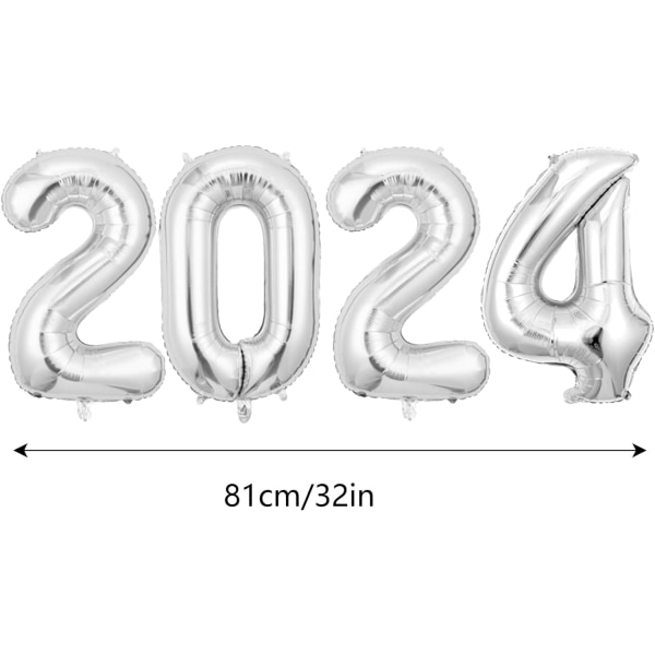 2024 nyårsballonger, 40 i antal ballonger - Estetisk jätte universal 2024 nyårsballonger för festivalfesttillbehör (silver)