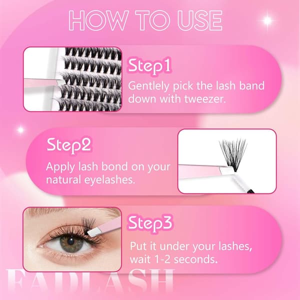 Fadlash Wispy Cluster Lashes DIY individuelle vipper 0.07D Curl 8-16mm 60D vippeextensions genanvendelige bløde fluffy vippeextensions (3D Effect)40D-0.07D 12 mm