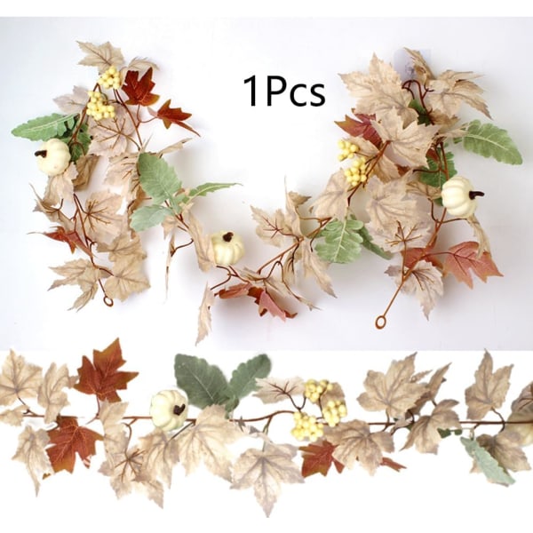 Halloween Kunstige Efterårs Ahornblade Græskar Girlande Efterår Hængende Vinstok Kunstig Blomst Til Hjem Udendørs Fest Veranda Dekoration (Ahornblad Græskar)