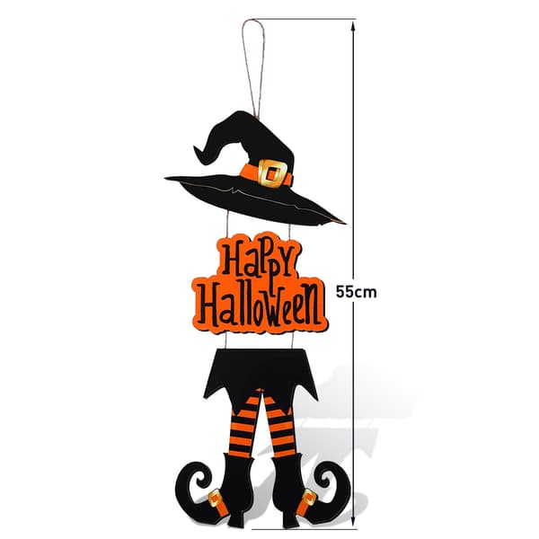 Halloween Glad Skylt Dekoration Hekseben Hat Hængende Trævægindretning Version Rustik Yderdør Hænger Efterår Kunst Ornament