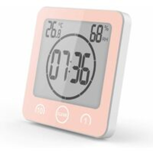 Vattentät badrumsklocka termometer hygrometer 8 tum vattentät pekskärm (rosa