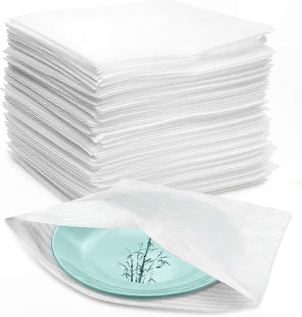 100-pack vita skumplastpåsar 30x40cm för packning, flytt, skydd av tallrikar, glas, flaskor