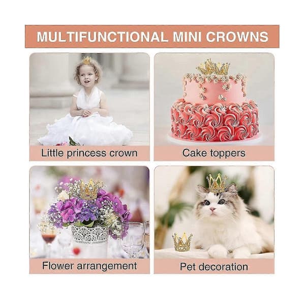 10 stk. Mini Gull Rhinestone Krone Kaketopp Bryllup Bursdag Blomsterdekorasjon