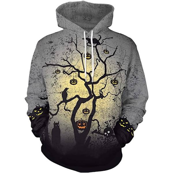 Mænds Langærmet Hoodie Halloween Fun Crew Neck Sweatshirt med Kænguru Lomme Jul Multicolor 3D Print Jumper Sweater（Størrelse：XXL）