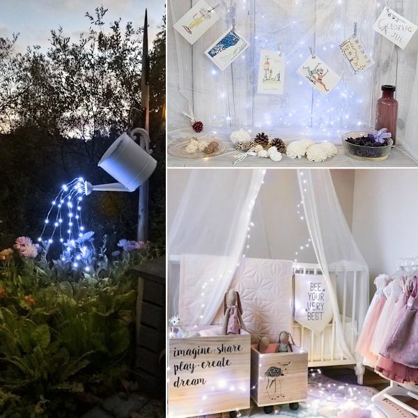 Päivitetty aurinkokennovalosarja, 78,6 jalkaa 240 LED-kuparijohtovalot, 8 tilaa tähtivalot, vedenpitävä IP65 Fairy Christams(Valkoinen)