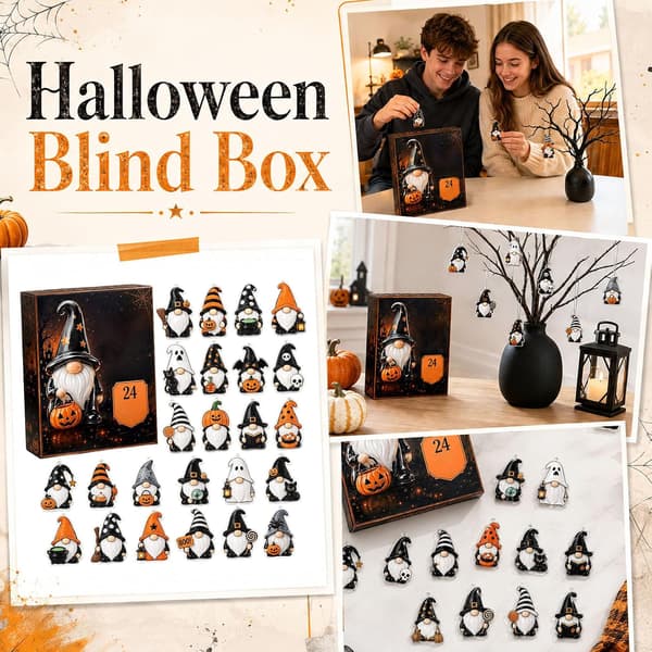 Halloween Adventskalender – 24-dagars blindlåda med akrylfigurer av tomtar och katter