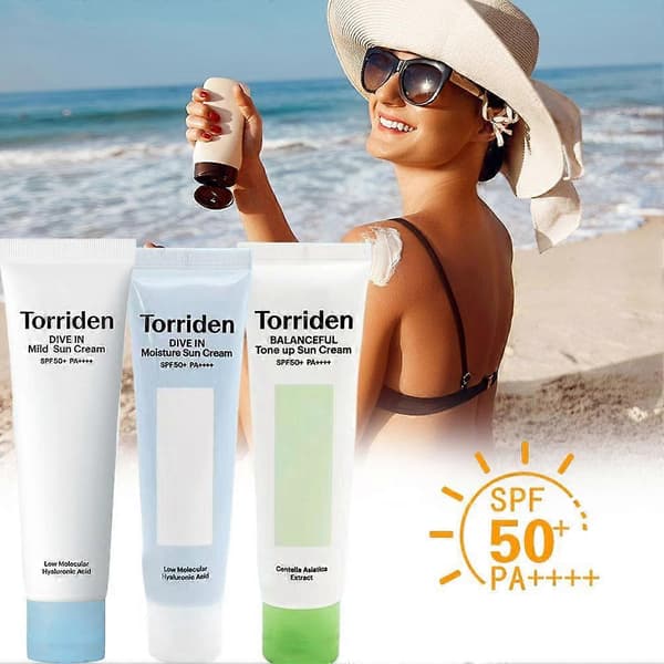torriden Centella Solcreme SPF50+ til følsom hud og aknehud blue