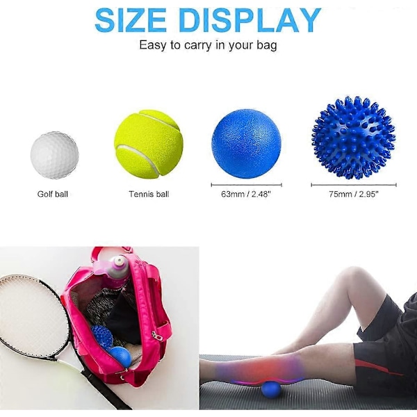 Spikig Massageboll Set, 2-pack Kropp och Fotmassagevals, Hård Jordnötsmassageboll för Plantar Fasciit, Triggerpunktsbehandling, Djupvävnad, Myo 2pcs  Blue Parent