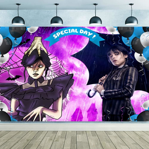 Wednesday Addams Bakgrunn Bursdag Banner Dekorasjoner 7x5ft Familie Tegneserie Gratulerer Med Dagen Festutstyr, Spesiell Dag Fotobakgrunn for Anledninger