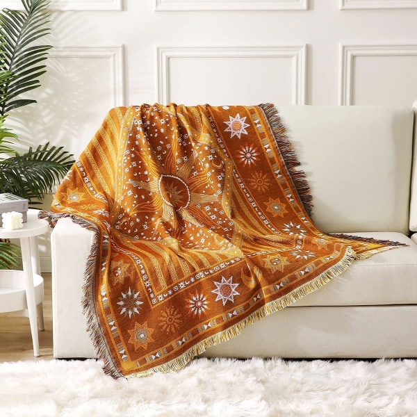 Bohemiskt täcke, dekorativt bohemiskt stickat täcke fransar, färgglatt dubbelsidigt cover för bäddsoffa utomhusstrand