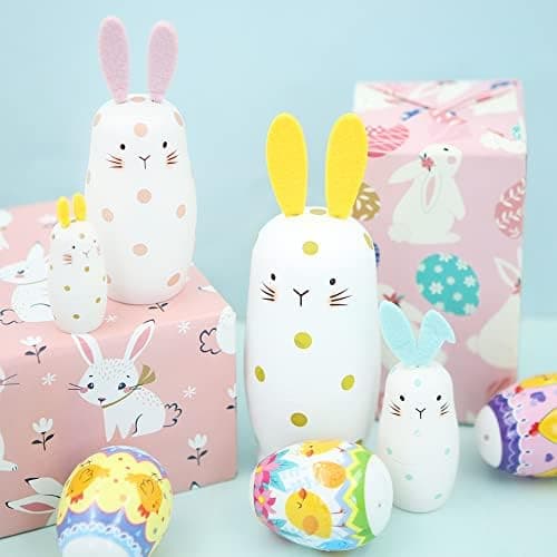 Set med 4 Kanin Ryska Dockor, Påsk Prickig Kanin Trä Matryoshka Dockor för Barn Stapling Jul Krubba
