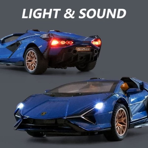 Dragbilar med ljus och musik, legering Diecast Lamborghinis SIAN Hyper-Simulation 1:32 skala elektronisk bil, Mini fordon leksak