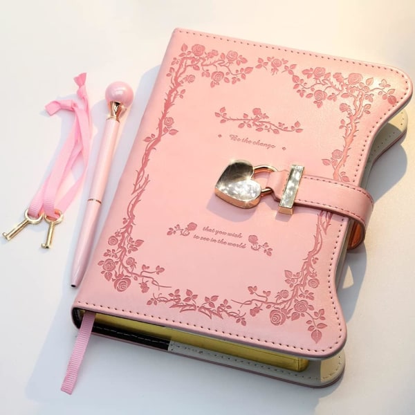 Dagbok med lås och nycklar för flickor Presentidéer, påfyllningsbar dagbok för kvinnor, Rose Garden Secret Notebook med fodrade sidor