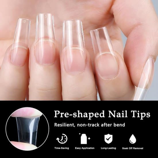 600 Square Nail Tips - Full Coverage Acrylic Tips - Medium Gel Tips for Nail Extensions - For Salon and DIY Manicure