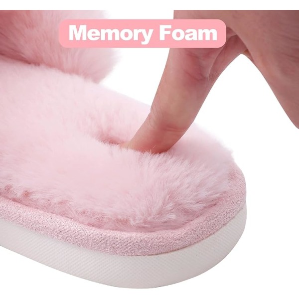 Dames Fuzzy Hjemmesko Krydsbånd Memory Foam Hjemmesko Åben Tå (Størrelse: 9-10)