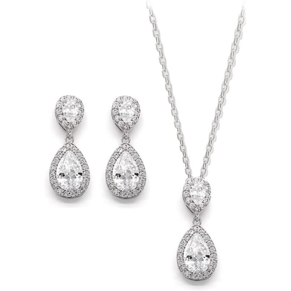 Tåardrop Cubic Zirconia Drop Örhängen Halsband Brud Smyckeset Bröllop Bal Gåvor För Brudtärna