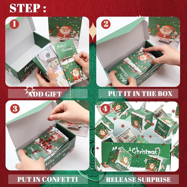Surprise Gift Box Explosion för pengar Unik vikbar studsande röd kuvertpresentförpackning med konfetti Kontantexplosion Lyx för f