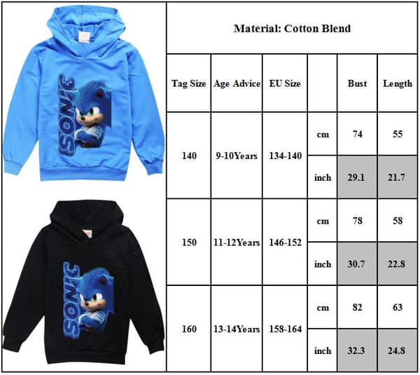 Barn Sonic Hupparit Paita Barn Sweatshirt Jumper T-Shirt Vinter 160cm