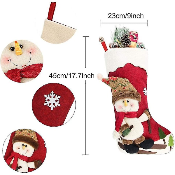 Julestrømper, 46 cm Store Strømper Sett Med 3 Julefigurer Julenissen, Snømann, Reinsdyr 3D Plysj Juletre Hjemmedekorasjoner Og Festtilbehør
